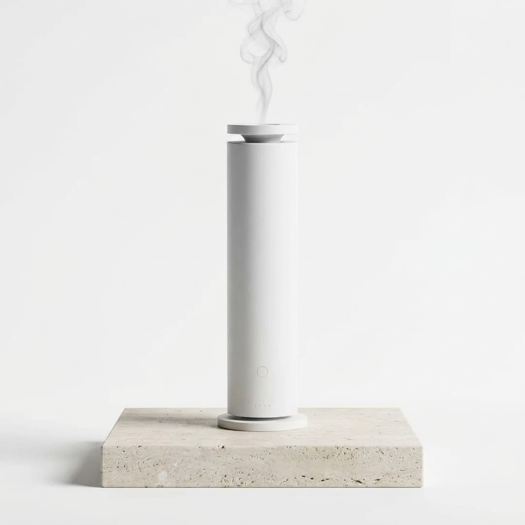 Le Diffuseur Nomade AROMAPLAN sur un socle de travertin.