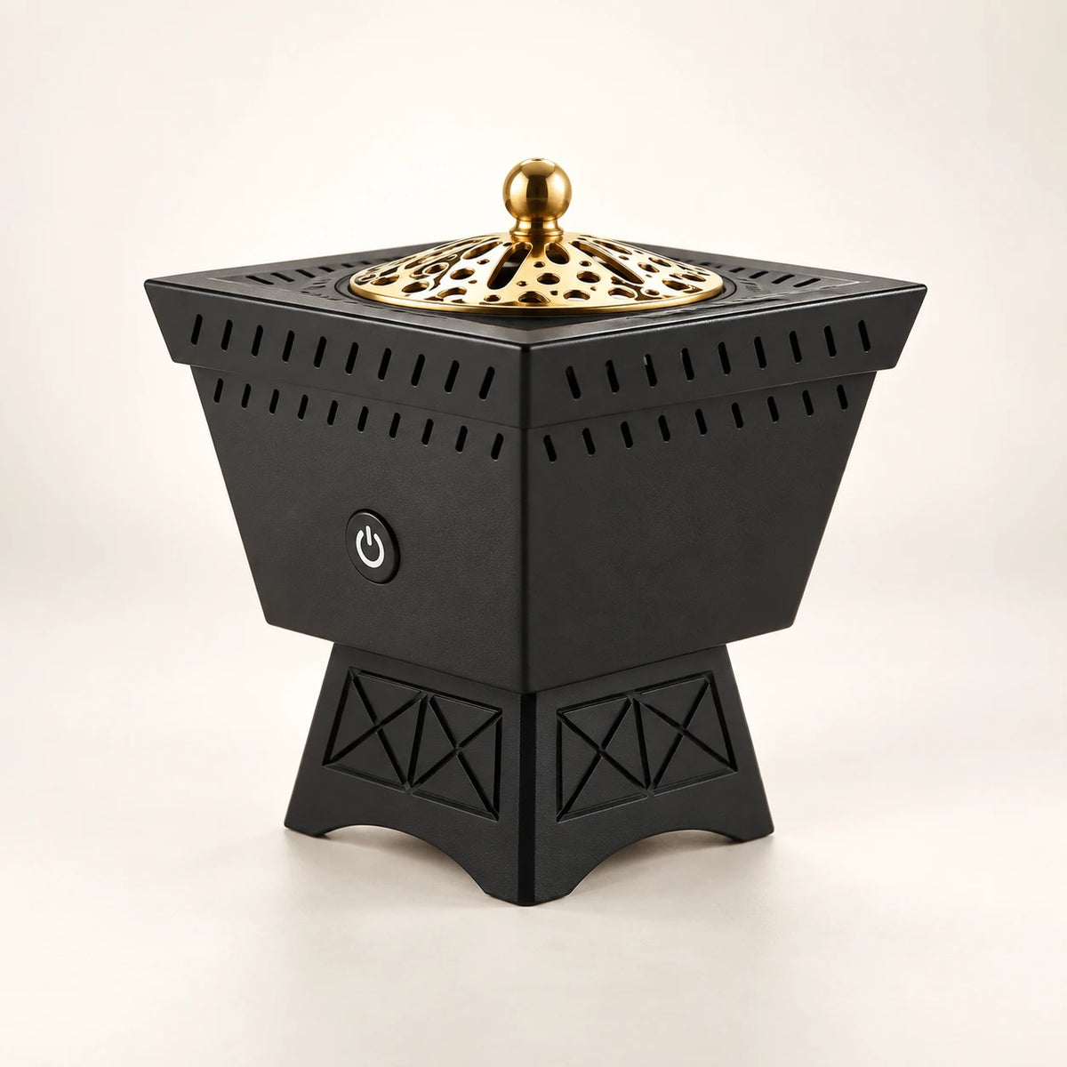 Le Brûle-Parfum AROMAPLAN, brasero carré à dôme doré.